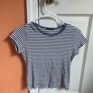Brandy Melville Navy and White Striped Tee
